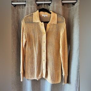 Aere Australia Organic Cotton Open-Knit Button-Up Sweater